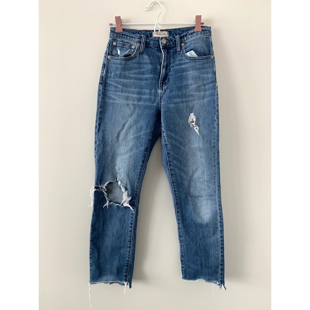 Madewell The High-Rise Slim Boyjean Distressed Step Hem Jeans Size 24